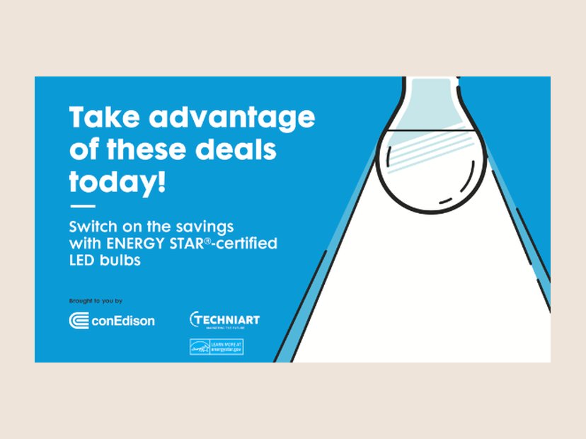 Con Edison LED deals banner. Retail banner for ENERGY STAR LED bulbs.