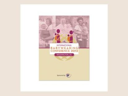 A conference program cover with photos of parents carrying babies