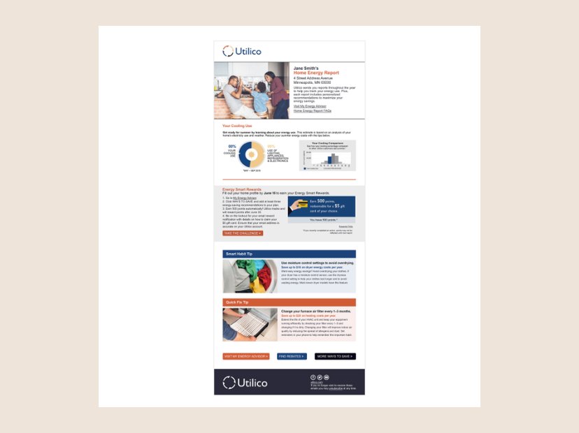 Sample home energy report. A Utilico-branded report used to market the product.