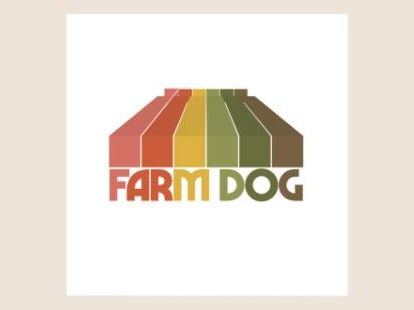 The Farm Dog wordmark under a striped barn roof in warm colors