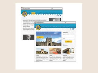 Two screens of a foundation website with a castle photo and a member login