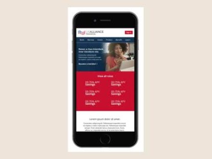 A phone showing a banking site with savings rates on a red panel