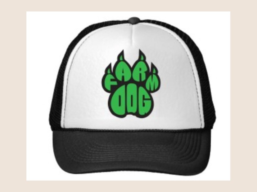Farm Dog trucker hat. The Farm Dog logo on merch.