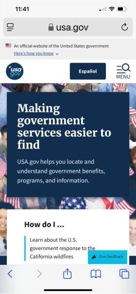 USA.gov homepage on a phone: Making government services easier to find, with How do I tasks