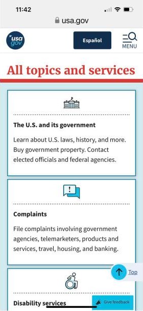 All topics and services on a phone, shown as cards with icons